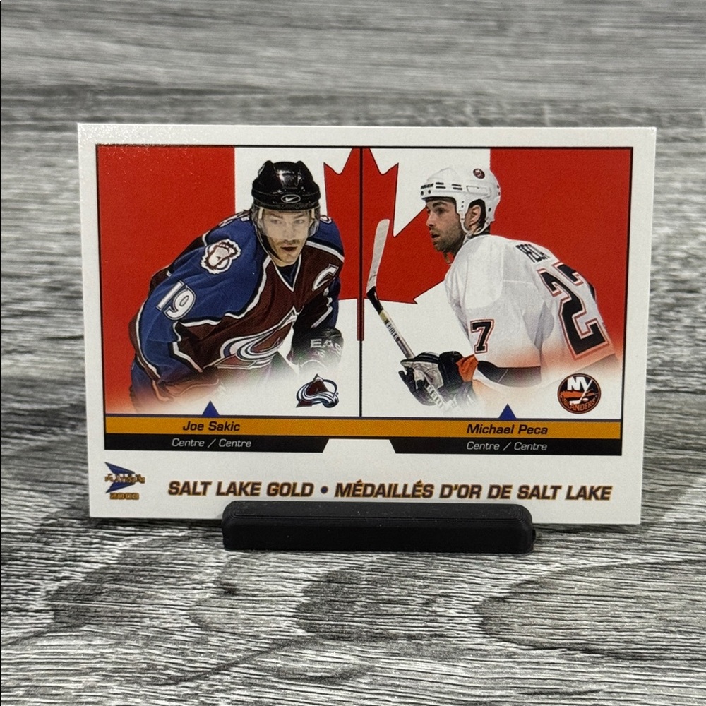 McDonald’s 2002-03 Prism Platinum Salt Lake Gold #9: Joe Sakic & Michael Peca